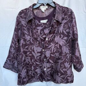 Coldwater Creek Sheer Floral Blouse Set with Tank Size L
